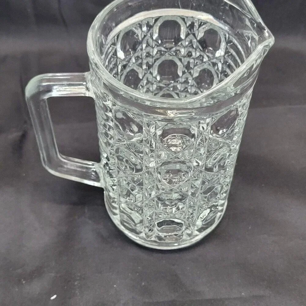 Indiana Glass Whitehall Pitcher Clear Cubist Vintage Mid Century‎ Modern Pressed